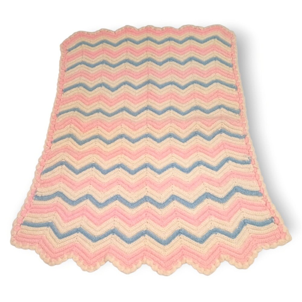 Handmade Hand Crochet Wool Chevron Afghan Baby Blanket Stroller Carrier Car Seat
